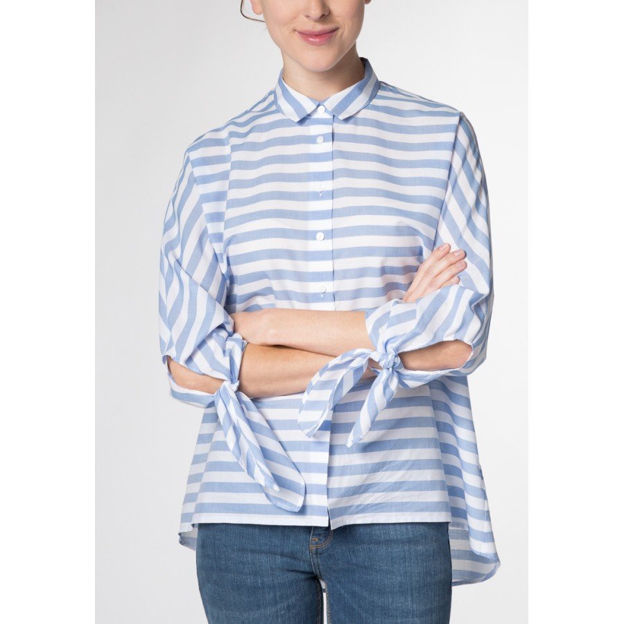 Блакитна жіноча блузка в смужку ETERNA 6125/12/RS29/B/NOS бавовна